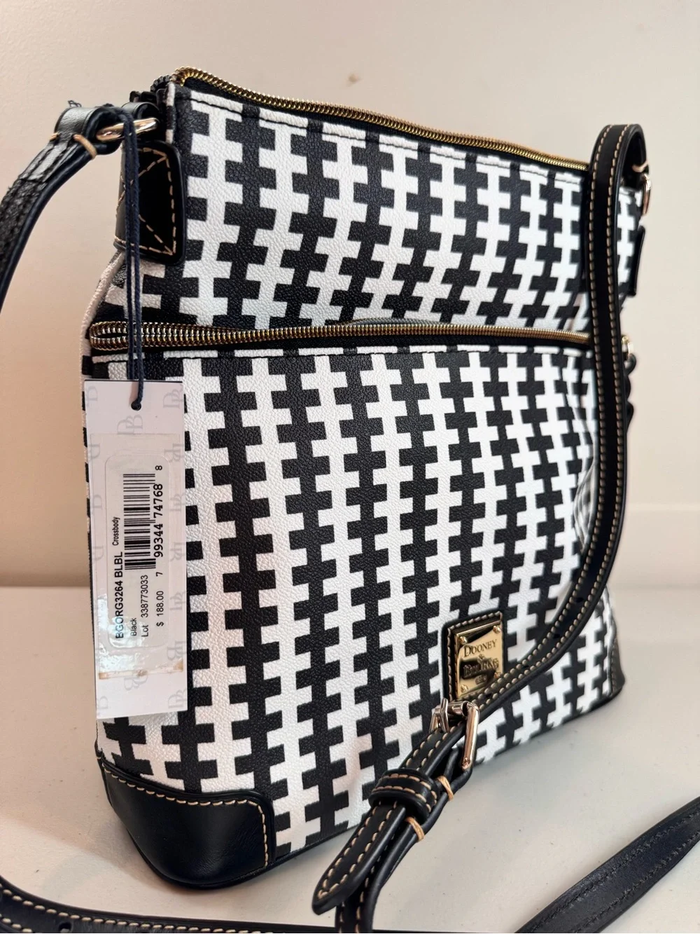 Dooney & Bourke Black and White Geometric Crossbody Bag